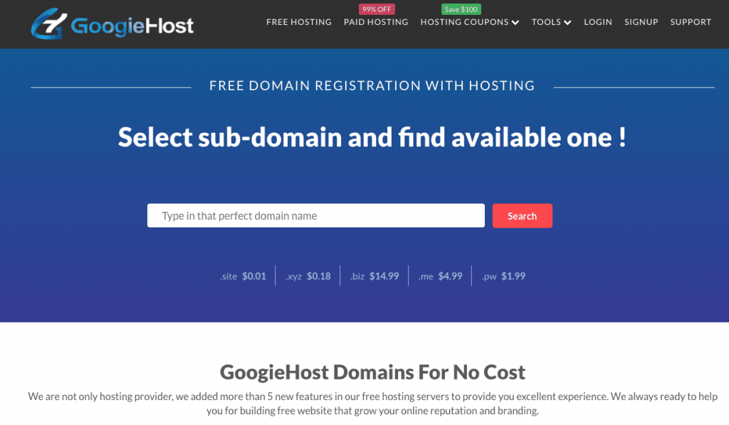 Googiehost obtén un hosting de calidad 100% gratis